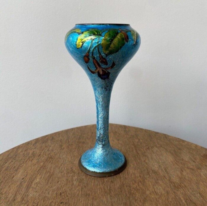 faure shape enamel vase with floral decor by camille marty for alexandre limoges 1930s 2