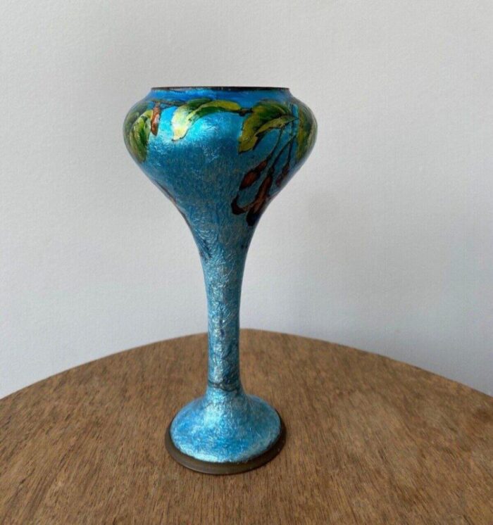 faure shape enamel vase with floral decor by camille marty for alexandre limoges 1930s 4