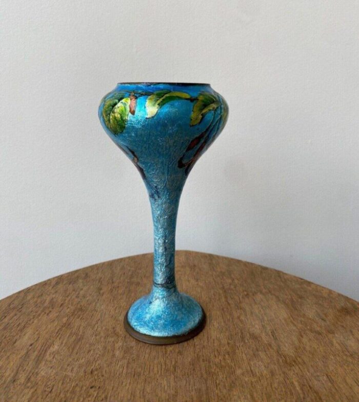 faure shape enamel vase with floral decor by camille marty for alexandre limoges 1930s 5