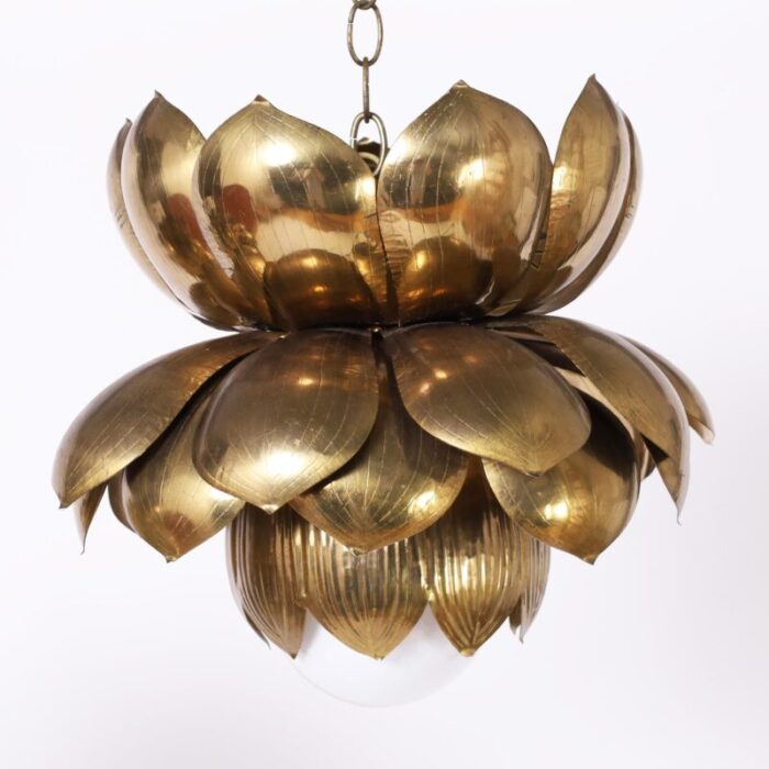 feldman large pair of mid century brass lotus light fixtures or pendants 2275