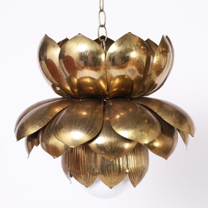 feldman large pair of mid century brass lotus light fixtures or pendants 4805