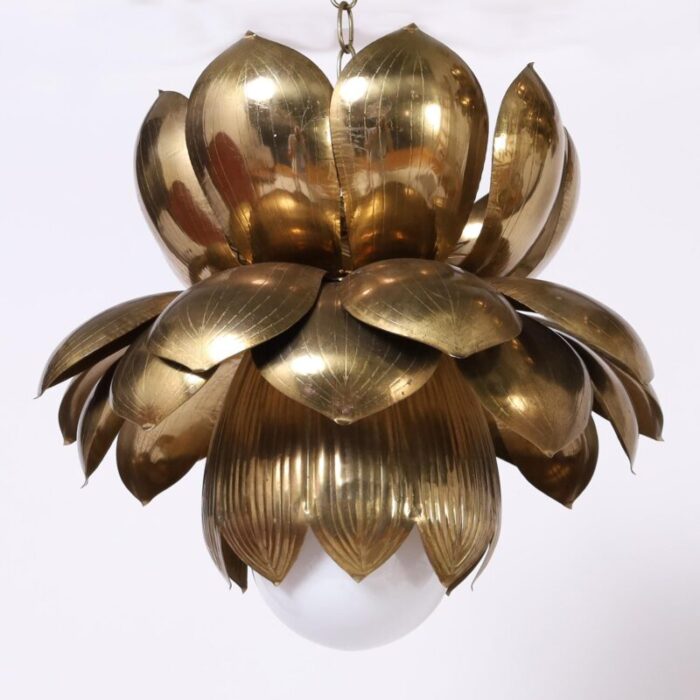 feldman large pair of mid century brass lotus light fixtures or pendants 8626