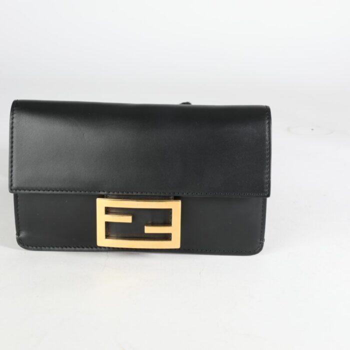 fendi black calfskin mini flat baguette with black strap you strap 1665