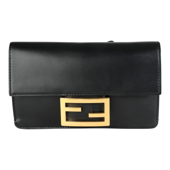 fendi black calfskin mini flat baguette with black strap you strap 4763