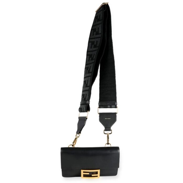 fendi black calfskin mini flat baguette with black strap you strap 6427