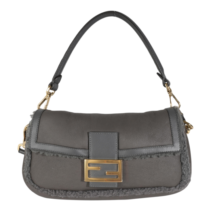 fendi grey lambskin shearling medium baguette bag 2886