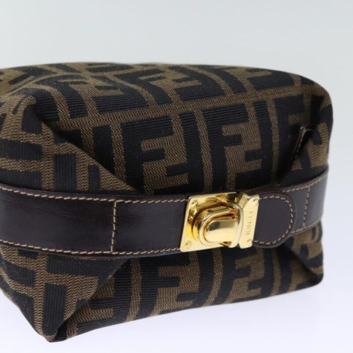 fendi zucca canvas hand bag brown black auth 72861 2281