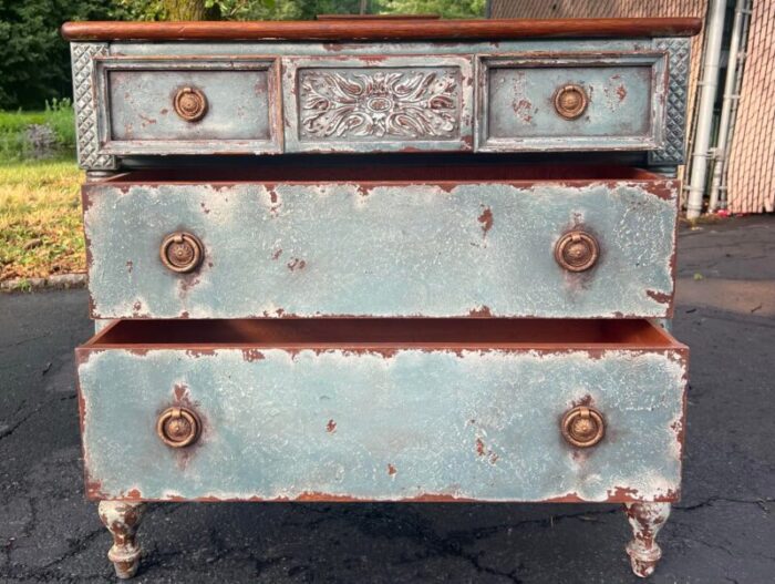 finch fine furniture rustic patina hand painted three drawer chest dresser 1137