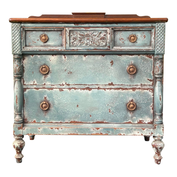 finch fine furniture rustic patina hand painted three drawer chest dresser 9176