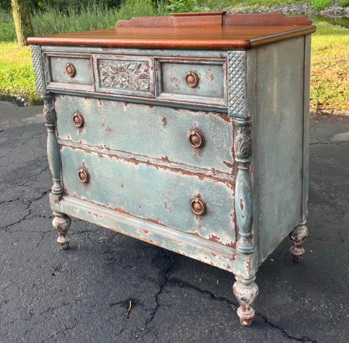 finch fine furniture rustic patina hand painted three drawer chest dresser 9789