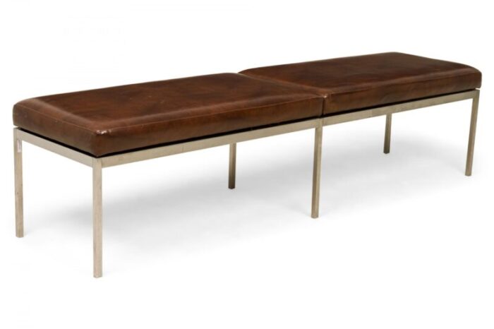 florence knoll for knoll associates american mid century brown leather and chrome bench 5877