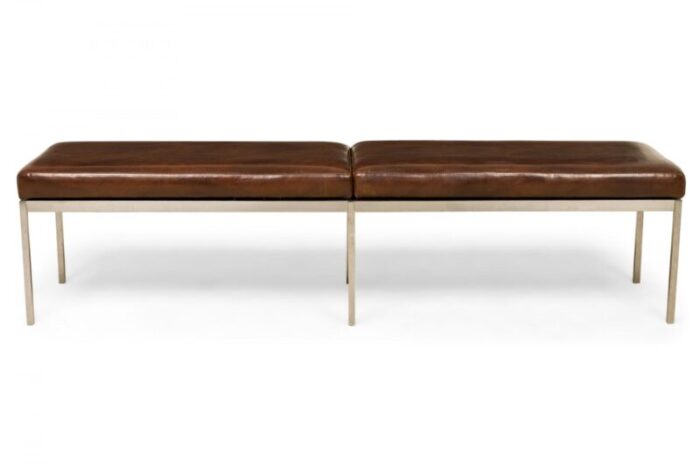 florence knoll for knoll associates american mid century brown leather and chrome bench 6723