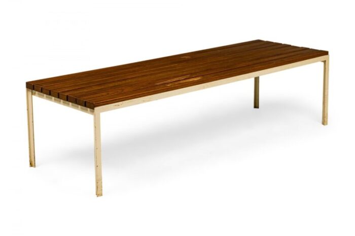 florence knoll for knoll associates american mid century wooden slat t bar bench 0694