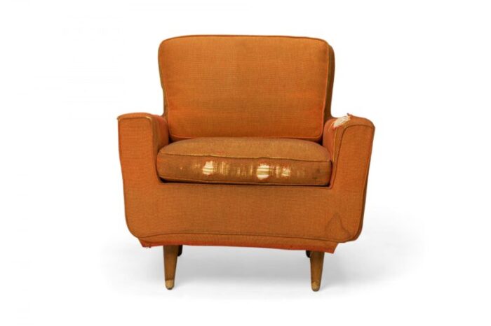 florence knoll for knoll international american mid century orange upholstered lounge armchair 3094