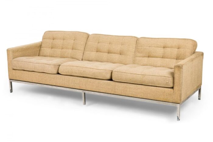 florence knoll for knoll international mid century american 3 seated beige upholstered sofa 3002