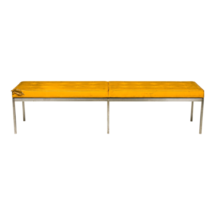 florence knoll for knoll international mid century yellow tufted vinyl and chrome museum bench 0981