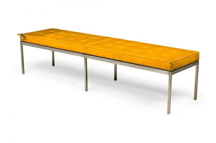 florence knoll for knoll international mid century yellow tufted vinyl and chrome museum bench 1105