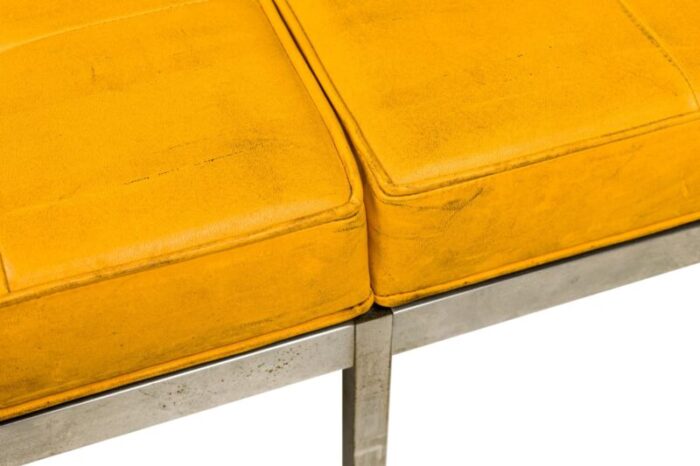 florence knoll for knoll international mid century yellow tufted vinyl and chrome museum bench 3632