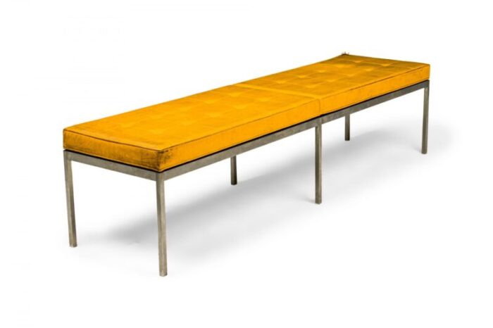 florence knoll for knoll international mid century yellow tufted vinyl and chrome museum bench 3671