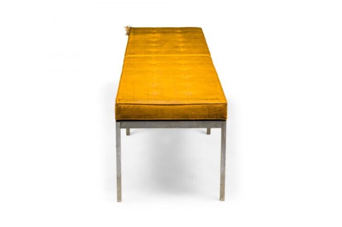 florence knoll for knoll international mid century yellow tufted vinyl and chrome museum bench 4588