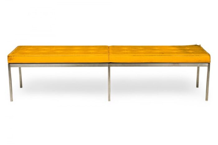 florence knoll for knoll international mid century yellow tufted vinyl and chrome museum bench 6822