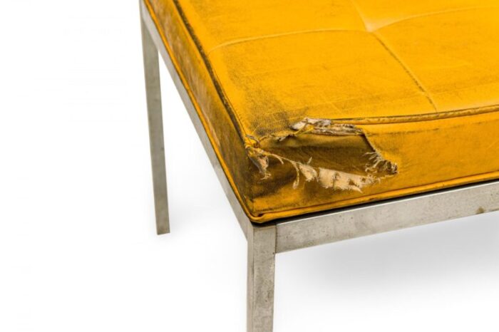 florence knoll for knoll international mid century yellow tufted vinyl and chrome museum bench 8536