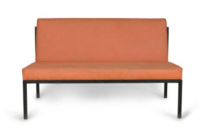 florence knoll knoll international american mid century light orange upholstered settees a pair 4315