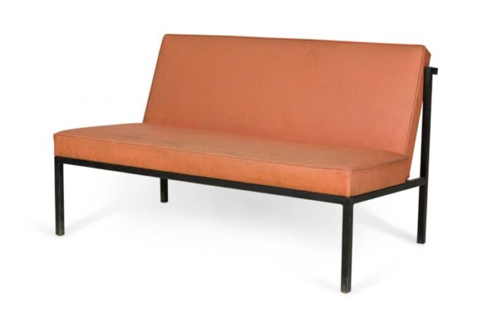 florence knoll knoll international american mid century light orange upholstered settees a pair 8338