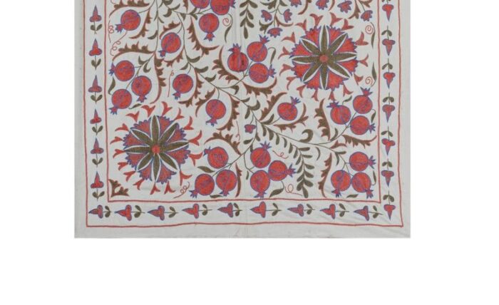 folk art floral suzani wall hanging tapestry in silk uzbekistan 4