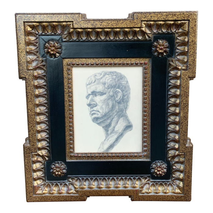 framed grand tour drawing of a male roman bust 8926