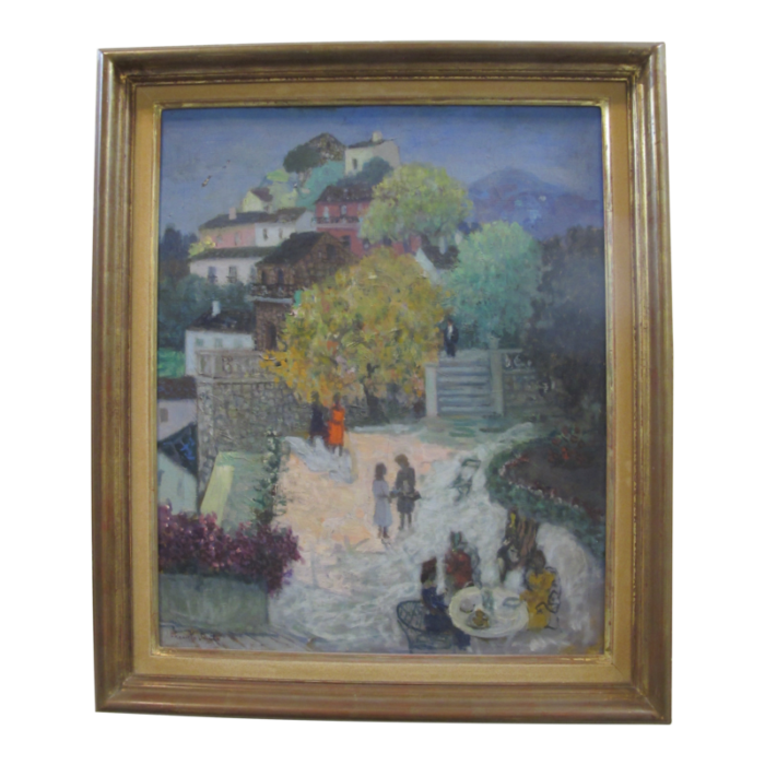 francis smith gilt framed figural garden signed oil painting jardin 2645