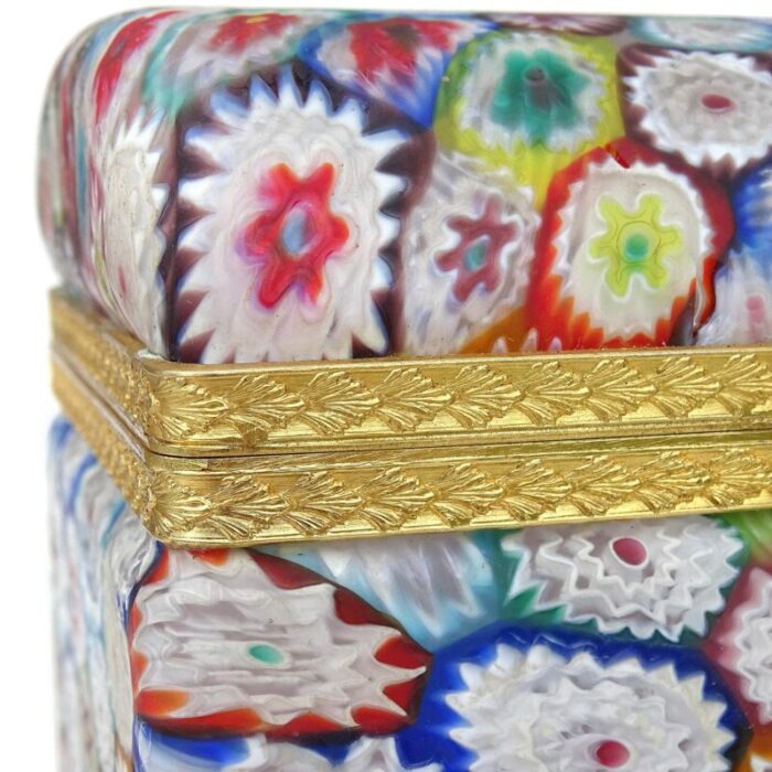 fratelli toso murano vintage millefiori floral pattern mosaic italian art glass vanity casket jewelry box as is 2302