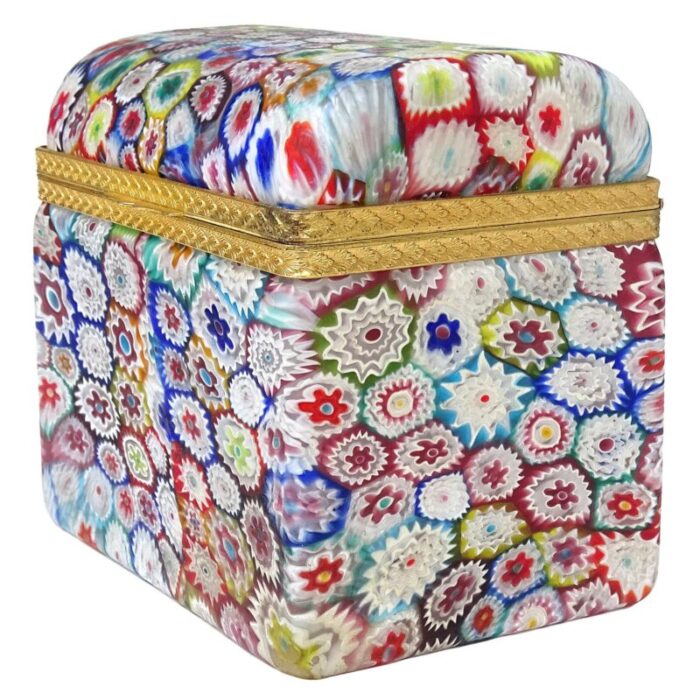 fratelli toso murano vintage millefiori floral pattern mosaic italian art glass vanity casket jewelry box as is 3293