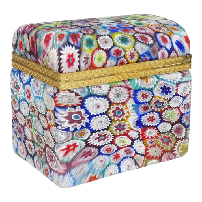 fratelli toso murano vintage millefiori floral pattern mosaic italian art glass vanity casket jewelry box as is 8385