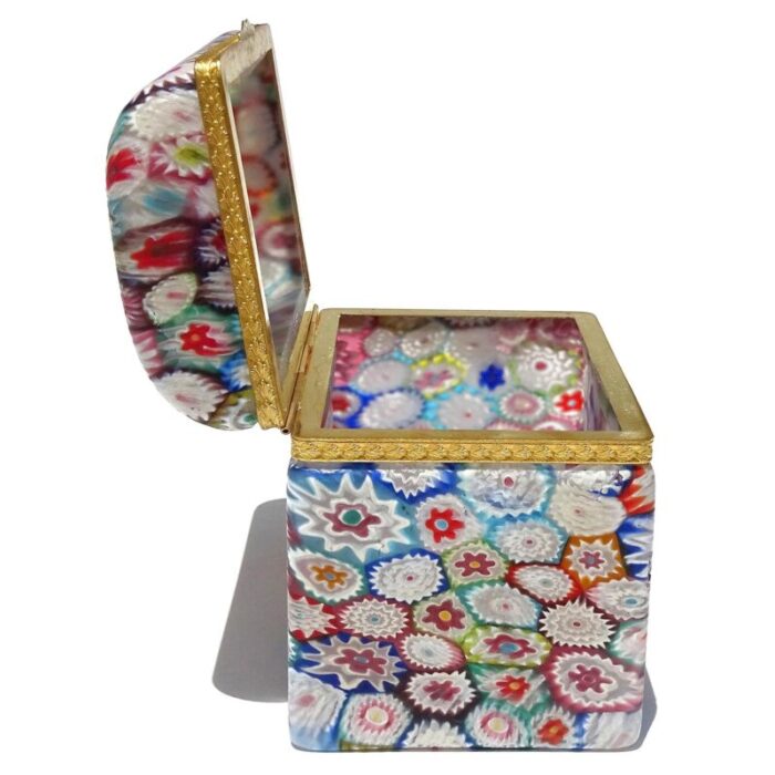 fratelli toso murano vintage millefiori floral pattern mosaic italian art glass vanity casket jewelry box as is 8784