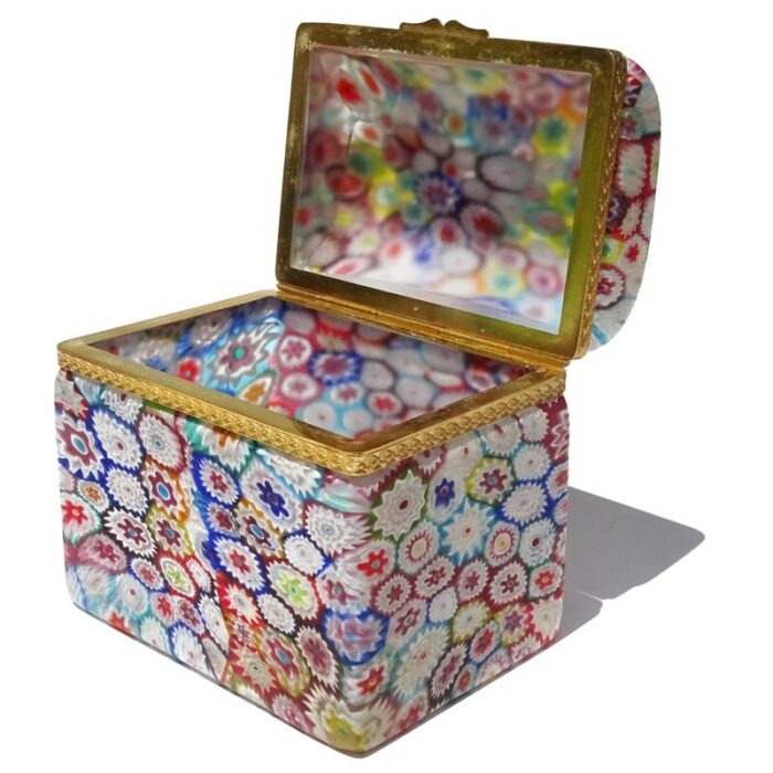 fratelli toso murano vintage millefiori floral pattern mosaic italian art glass vanity casket jewelry box as is 9370