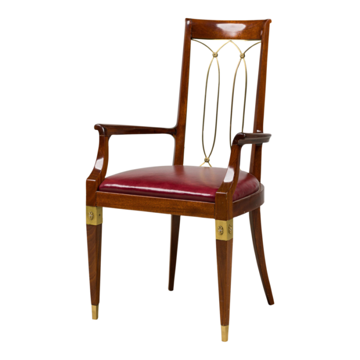 french art deco mahogany brass open back armchair 2309