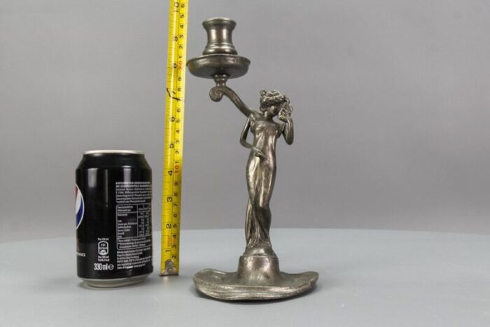 french art nouveau pewter candlestick with lady sculpture 1920s 11