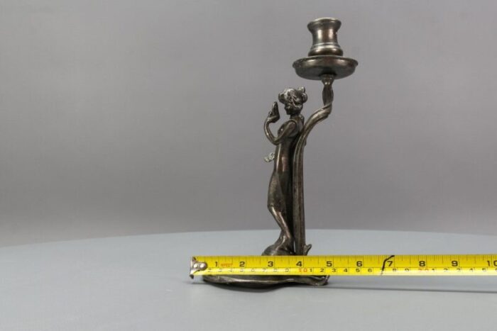 french art nouveau pewter candlestick with lady sculpture 1920s 13