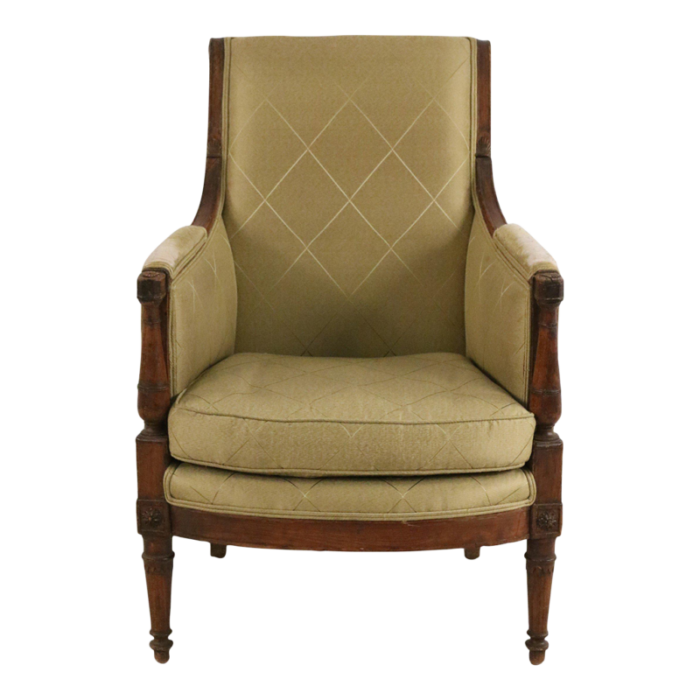 french directoire green diamond pattern upholstered mahogany bergere armchair 7122