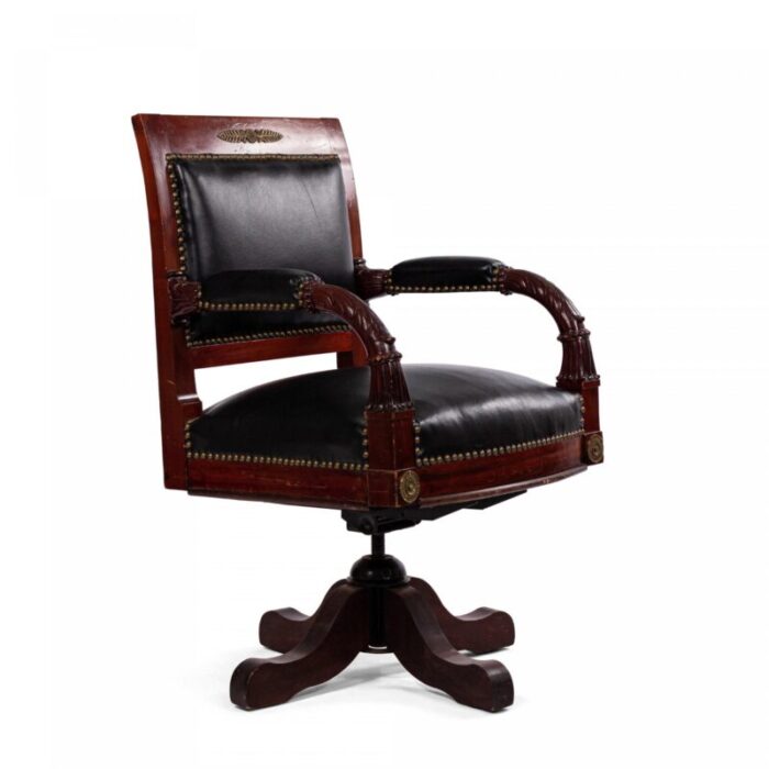 french empire style black leather swivel chair 7154