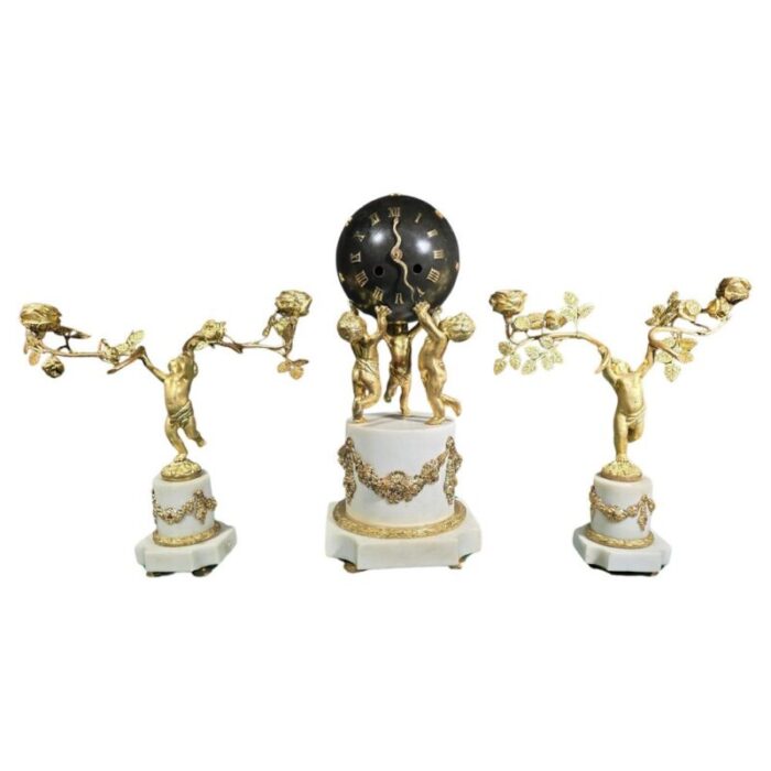 french gilt bronze garniture clock set 1880s set of 3 1