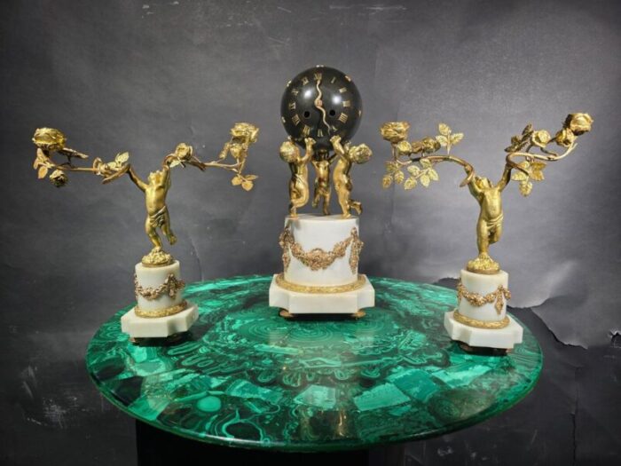 french gilt bronze garniture clock set 1880s set of 3 13