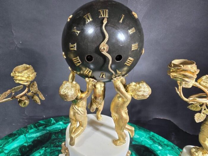 french gilt bronze garniture clock set 1880s set of 3 8