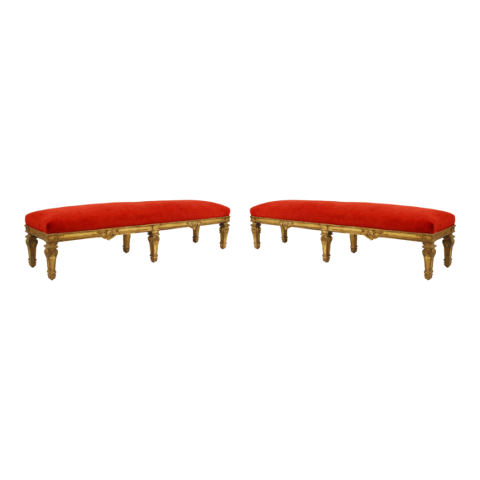 french louis xiv red velvet benches a pair 6266