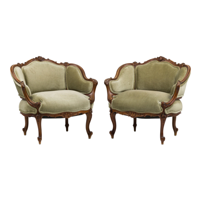 french louis xv style walnut lowback armchair a pair 6462