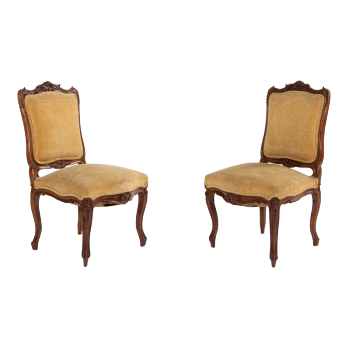 french louis xv velvet walnut side chairs a pair 3056