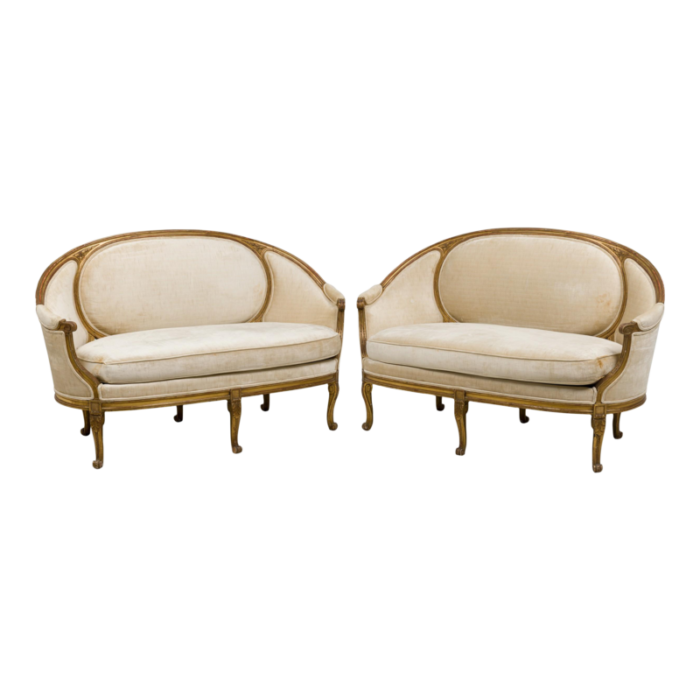 french louis xvi giltwood beige upholstered canapes settees a pair 0963