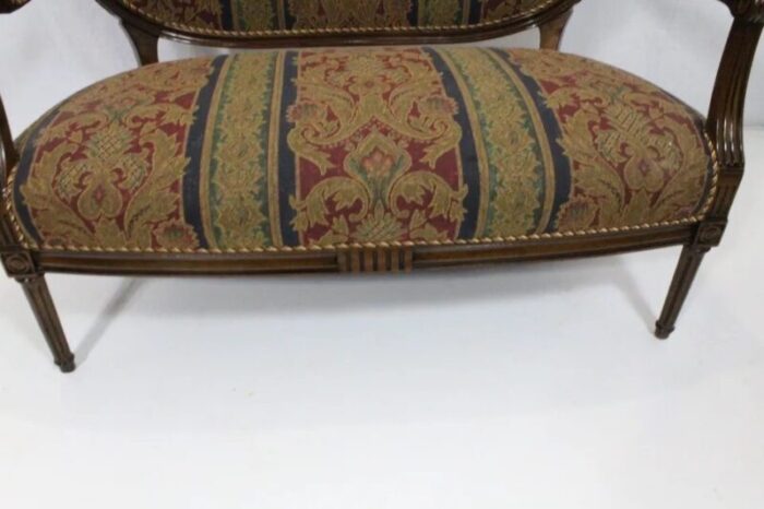 french louis xvi solid walnut loveseat completely reupholstered circa 1920s 7771