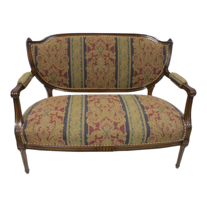 french louis xvi solid walnut loveseat completely reupholstered circa 1920s 8121